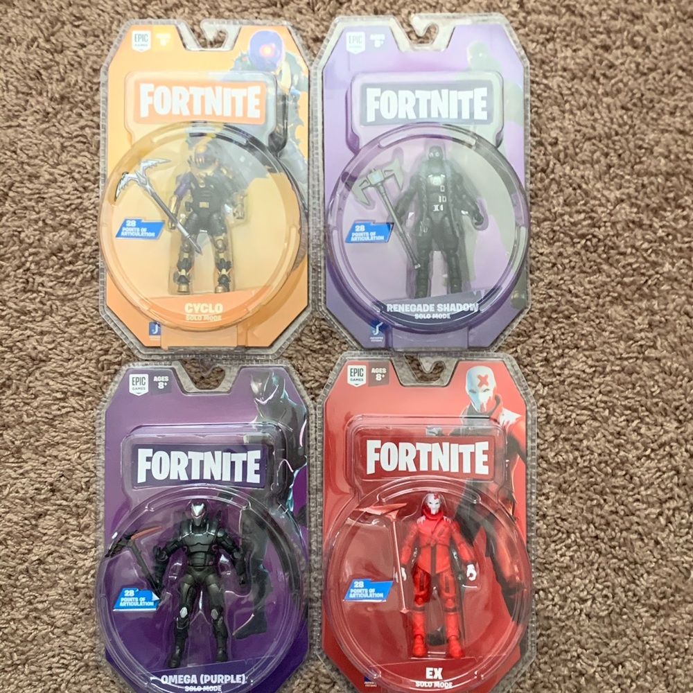 NIB Fortnite Solo Mode Figurines: Cyclo, Renegade Shadow, Omega (Purple), & Ex.
